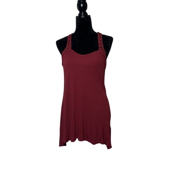 Forever 21 Tank Top Crochet Trim Strappy Back Red Sz.Small Y2K Long Length Boho - Picture 1 of 7